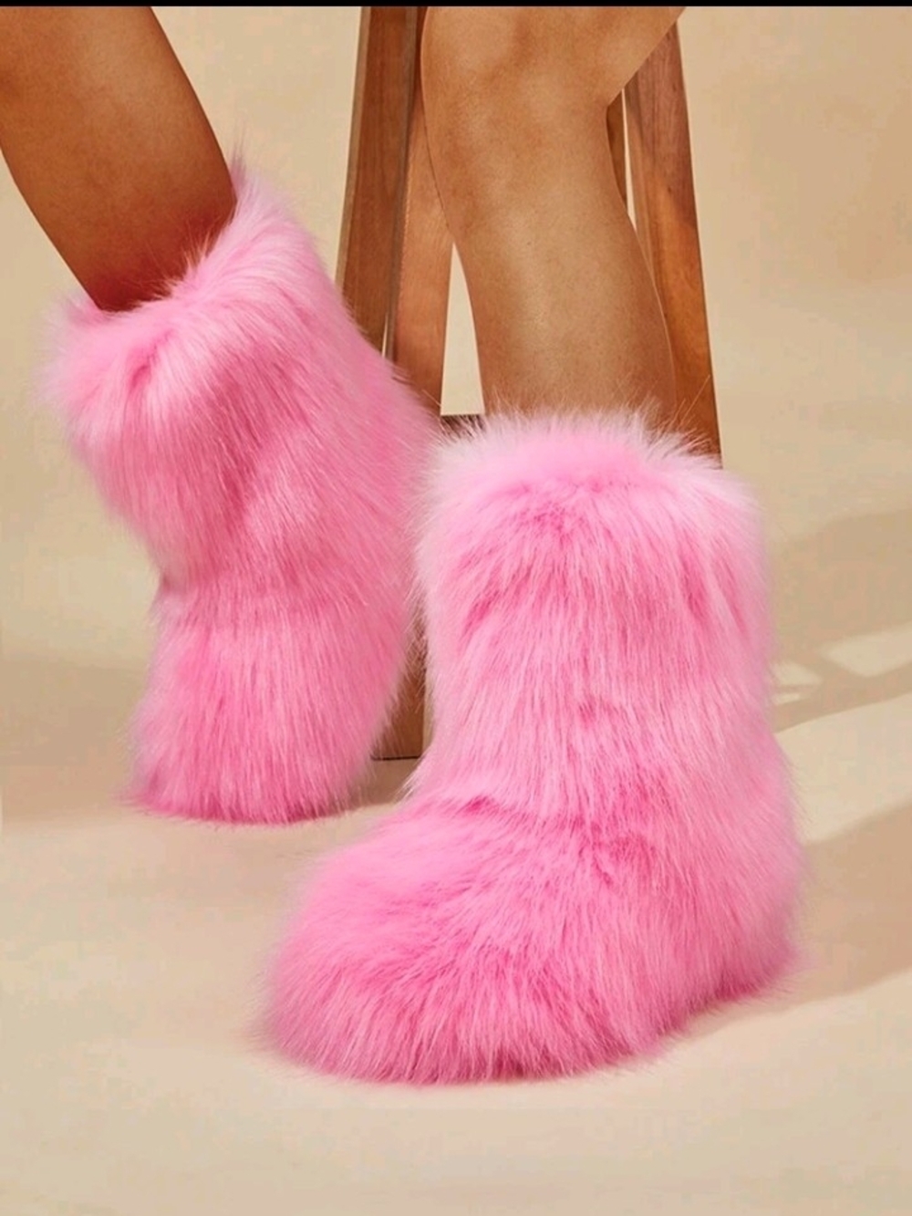 Pink Faux Fur Ankle Boots - Women's Cozy Slippers